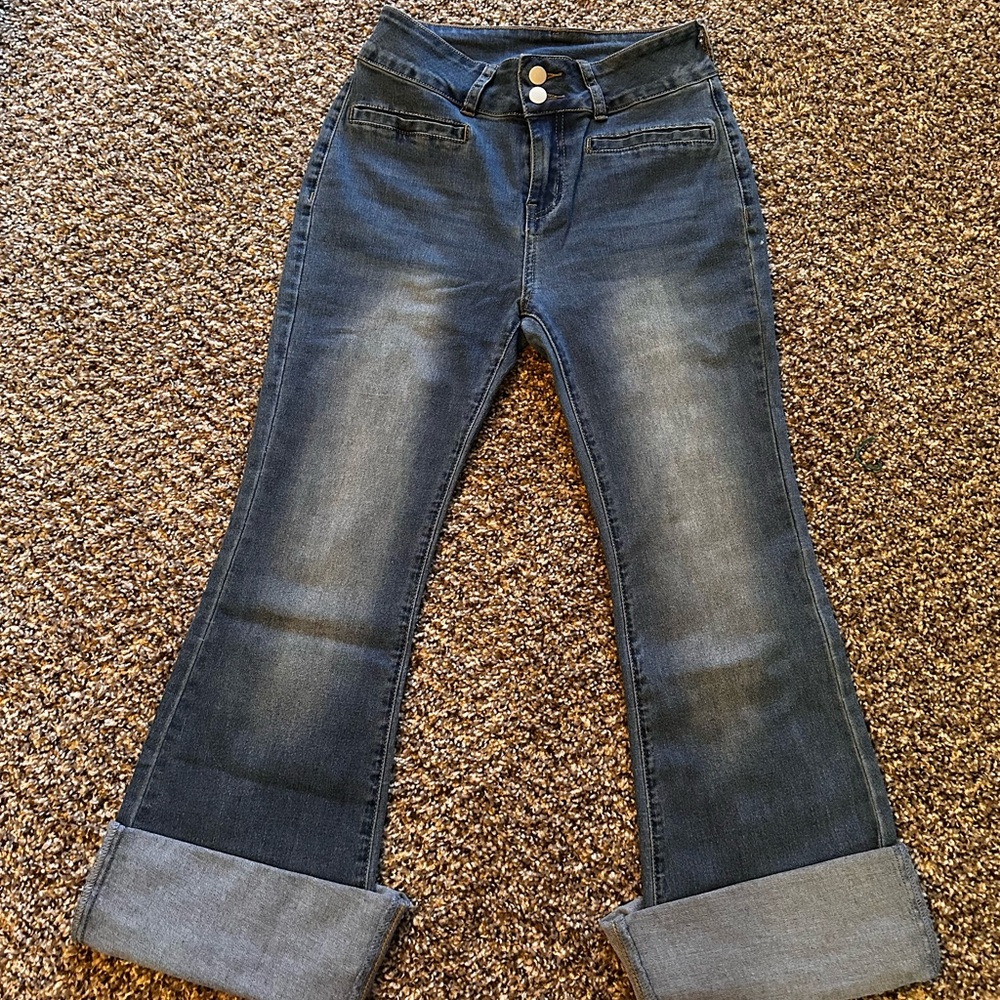 SHEIN Indigo Flare Jeans with Cuffed Hem